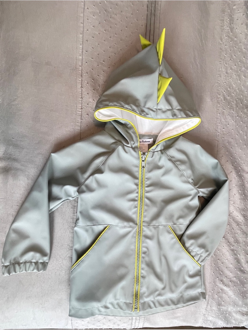 Tommy Bahama Unisex Dino Hooded Rain Jacket Mint with Neon Yellow Trim size 2T
